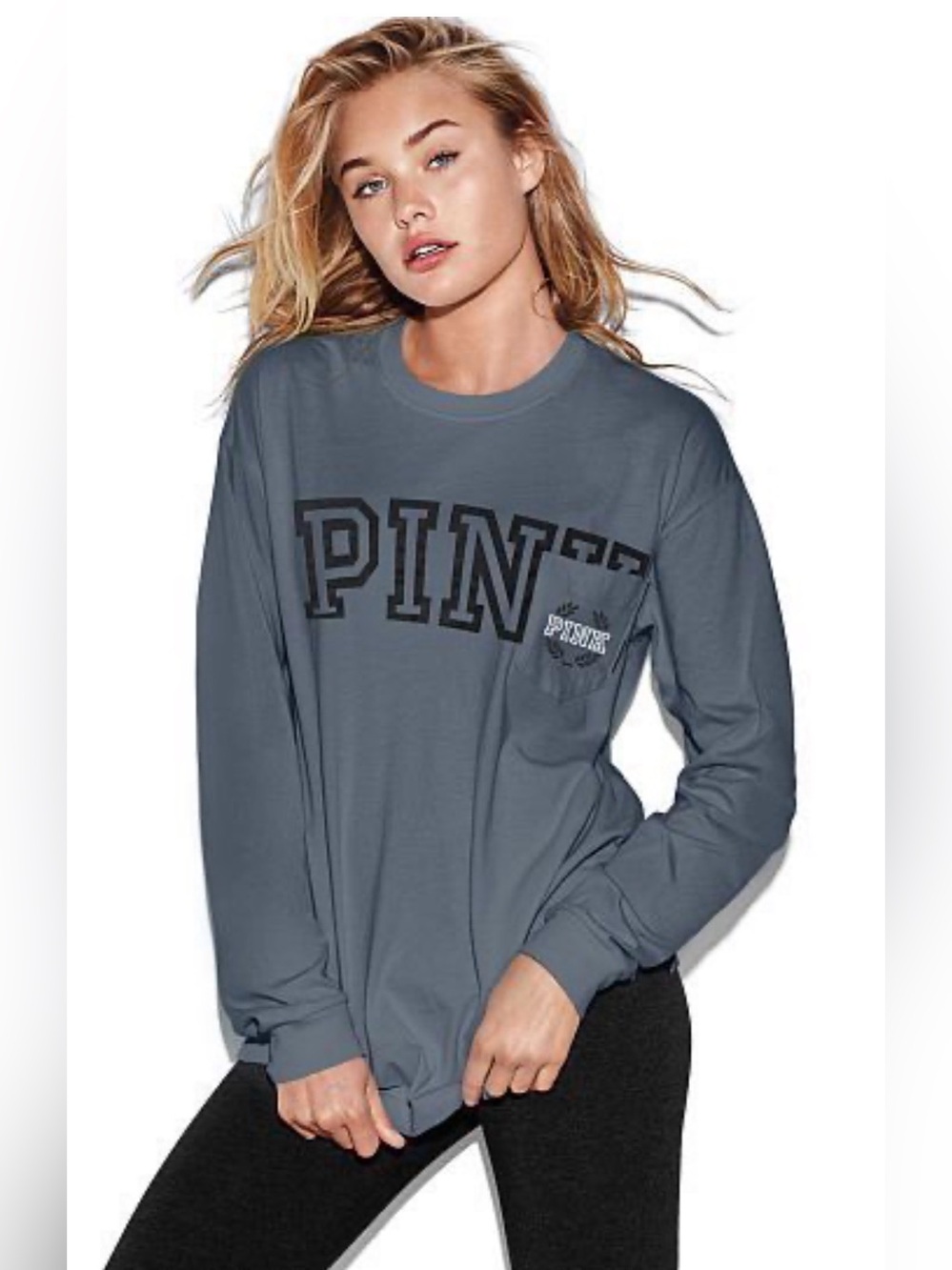 PINK Victoria’s Secret Campus Long Sleeve Pocket Tee - Steel Blue/Grey - Small